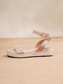 Women's Platform Wedge Sandals, Women's Sandals, Women's Shoes, Platform Sandals, Straw Rope, Slides, Real Leather, Suitable For All Seasons Wear, Vacation, Party, Casual, Beach