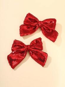 2pcs/6pcs Glitter Bow Hairclips For Girls, Solid Color Barrettes For Party, Cheerleader, Cute Kids Hair Accessories, Shiny Gift For Children - Multicolor - View 6