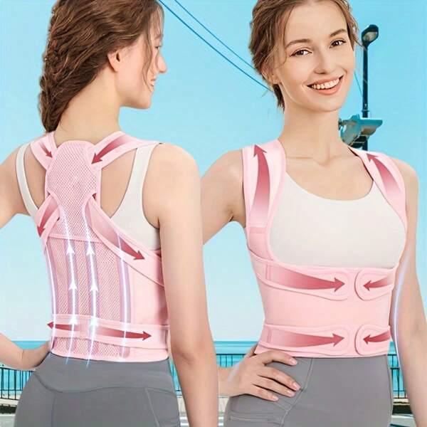 1 pieza Corrector de postura de apoyo para la espalda de mujer: Enderezador de hombros ajustable con apoyo completo para la espalda para aliviar el dolor - Dispositivo de corrección de escoliosis y giba espinal, accesorio para el gimnasio
