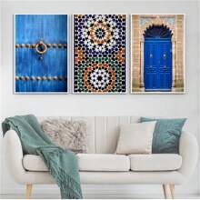 1 buc opțional cadru postere perete artă pop marocan ușă albastru oraș poster arhitectură arabă pânză pictură imprimare peisaj de călătorie artă de perete pentru living room home decor