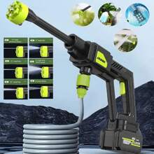 Cordless Pressure Washer, 300W Portable Pressure Cleaner Washer With 6-In-1 Nozzle, Rechargeable Battery Pressure Washer With 5m Water Pipe, High Pressure Washer Gun For Car, Fence, Floor, Patio