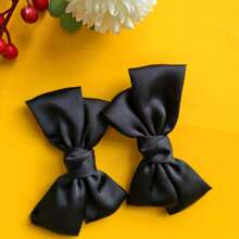 1 Pair Chic Double Bowknot Shoe Charms - Polyester Fabric, Perfect For Clogs & Slip-Ons,