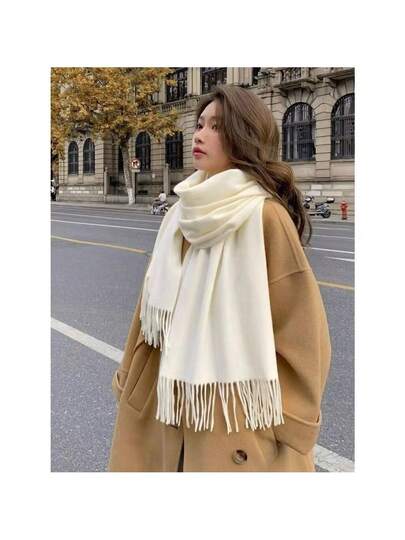 Imagem do produto Cachecol Lenço Unissex femenino e Masculino Lisa de poliester de 220g com franjas Muito Confortável e Fino na loja Shein
