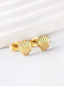 1 par de aretes con diseño de conchas simples de moda, de acero inoxidable en color dorado/plateado, para mujer y niña, a juego con el diario, resistentes a las alergias