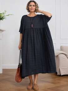 Top, 2025 Bohemian Casual Holiday Women's Dress, Damska spódnica w dużych rozmiarach, Elegancki styl dla matki na co dzień, Letnia, okrągła, luźna, czarna spódnica w dużych rozmiarach