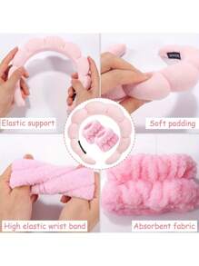 Ensemble de sept pièces d'outils de lavage du visage et de soins de la peau : bandeau de lavage du visage, strap de poignet, brosse de lavage du visage en silicone à double face, brosse de nettoyage d'ourson, éponge de nettoyage du visage, grand sac de rangement imperméable. Un outil de beauté tout-en-un.