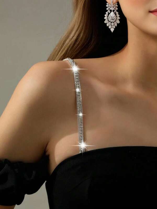 1 Pair Rhinestone Adjustable Sexy Simple Lingerie Straps, Universal Chest Hanging Necklace Chain Decor