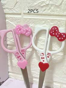 Sanrio 1/2 pezzi Forbici in acciaio inossidabile a forma di Hello Kitty, articoli di cartoleria carini, forbici per artigianato, set di forbici multiuso per tessuti - perfetti per ufficio, cucito, forniture per l'arte, regali di San Valentino