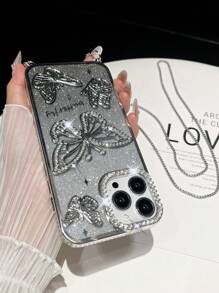 1 Peça Capa de Telefone com Brilho de Luxo com Strass em Forma de Borboleta, Compatível com 16 Pro Max, Novo Modelo Adequado para 15, 14, 13 Pro Max, 12, Capa Protetora Eletrolítica de Cobertura Completa à Prova de Choque
