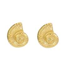 2 piezas Pendientes de botón con conchas marinas doradas exageradas, adecuados para el uso diario de las mujeres - Dorado - Ver 6