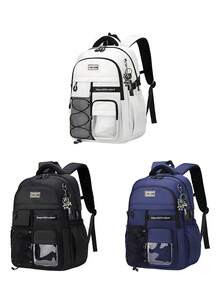 1pc Minimalist Casual Men Backpack, Zipper Closure, Adjustable Shoulder Strap, Durable Fabric, Large Capacity Multi-Pocket Design, Suitable For Daily Use And Travel, Luggage Strap For Suitcase, Back-To-School Essential Gift - Multicolor - View 7