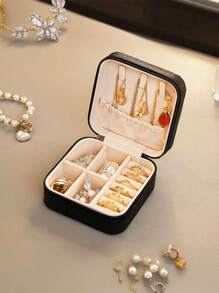 1pc Travel Jewelry Box, Small PU Leather Jewelry Organizer Suitable For Women & Girls, Double-Layer Portable Mini Travel Case For Storing Earrings, Rings, Necklaces