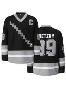 Atonmore Boyfriend Style Men's No.99 Black Hockey Jersey With Embroidered Stitching, Breathable Pullover