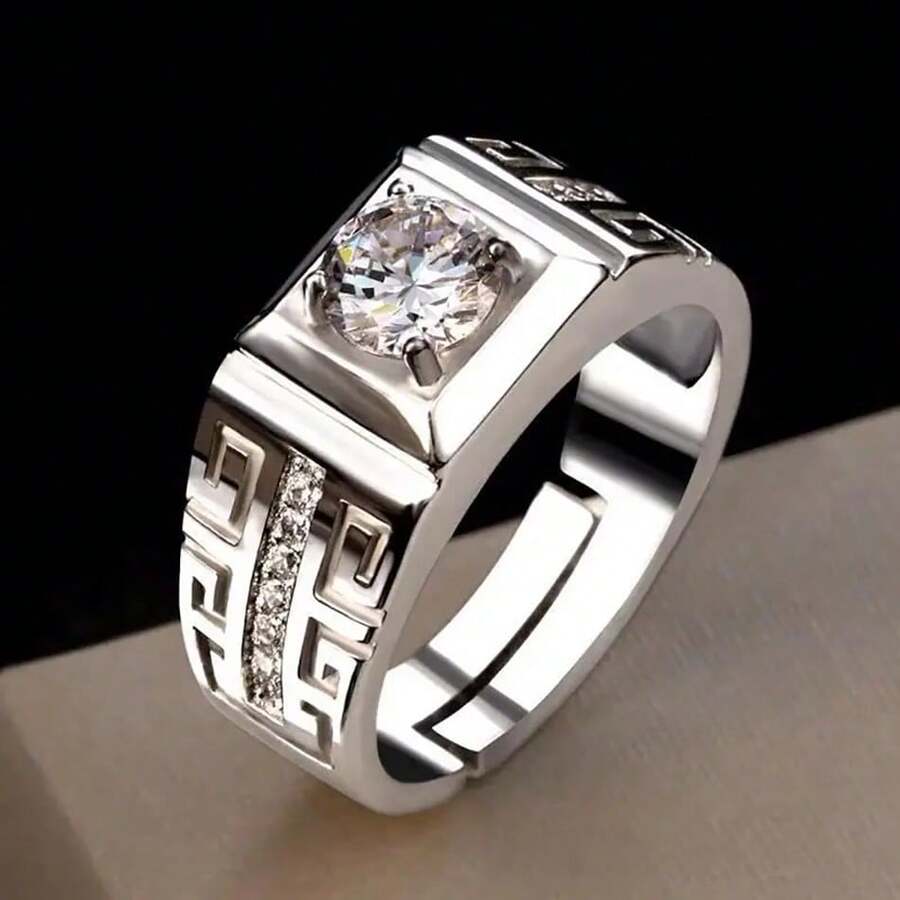 925 Sterling Silver Plated Fine Big Crystal Open Rings For Men Fashion Party Wedding Party Designer Jewelry Charms Couple Gifts - Silver - View 1