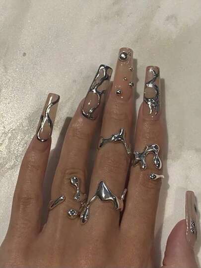 Conjunto de 4 anéis geométricos empilháveis com design criativo de gota d'água para mulheres, uso diário, festas, presentes