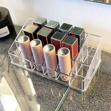 1 件化妆品收纳盒透明口红收纳盒12/18/36 格口红和指甲油展示架支架口红盒架子收纳盒口红展示架支架化妆品和珠宝收纳盒，适用于假日海滩、浴室收藏、卧室收藏，大容量