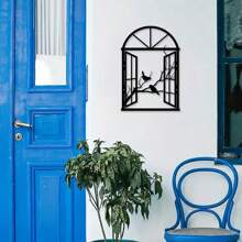 1pc Art Deco Metal Window Birds Sculpture, Iron Wall Art For Living Room, Patio, Balcony - Indoor/Outdoor Garden Fence Decorative Mural, Outdoor Decor