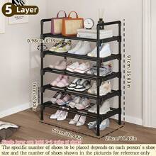 1pc Multilayer Simple Shoe Rack, Multi-Functional Shoe Organizer, Space-Saving Storage Shelf, Reinforced Metal Pipe, Elongated Plastic Brackets, Suitable For Entrance, Closet, Hallway, Bedroom, Garage - Black - View 7