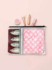 Unisex Adult Canvas Makeup Bag, Hypoallergenic Makeup Pouch, Fashion Sardine Print Zipper Makeup Bag, Polyester Double-Sided Printing With Lining Handbag, Christmas Gift For Friends - Multicolor - View 3