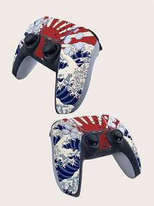 1 套 2 件 PlayStation 5 全身控制器贴纸，日本木版画风格设计，4.82*7.85 英寸
