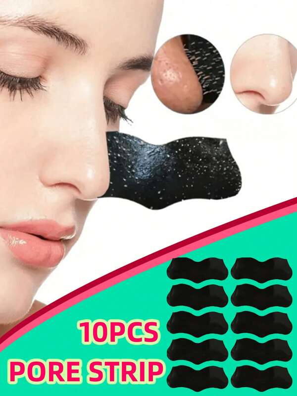 10 PIEZAS de Parches limpiadores de puntos negros, parches nasales, pegatinas para puntos negros, pegatinas de mascarillas faciales, pegatinas limpiadoras, pegatinas negras, pegatinas faciales que se utilizan para una limpieza profunda de la nariz, la cara y la piel con manchas y poros, adecuados para pieles propensas al acné y grasas.