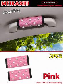 MEIKAXIU 2 Peças Protetor de Alça de Carro Interior em Tecido Brilhante e Confortável de Pele de Carneiro Falsa com Strass, Ajuste Universal - Pacote com 2 - Visão 8