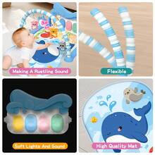 ESOLOM 6-In-1 Baby Play Mat Gym 0-12 Months Pink With Kick Piano Music Lights 5 Removable Toys Bear Rattle Soft Fabric Tummy Time Mat For Newborn Motor Skills Development (Blue) - 藍色 - 查看 5