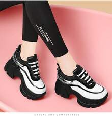 Women's Leather Wedge Casual Sneakers, Lace-Up Platform Sneakers, Anti-Slip Shock Absorbing High Heeled Fashion Sneakers