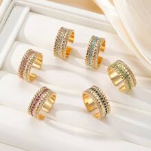 1pc Fashionable Crystal Embellished Open Ring