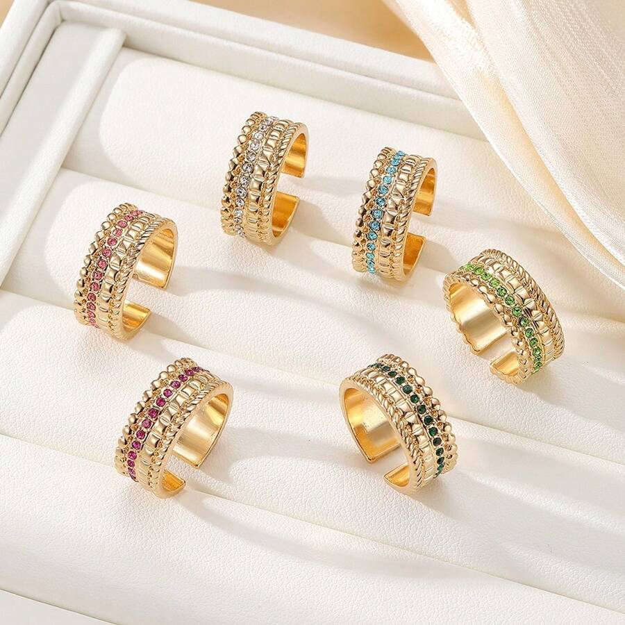 1pc Fashionable Crystal Embellished Open Ring