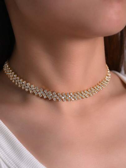 1 pezzo Collana di lusso da donna con catena e goccia d'acqua con strass incastonati, perfetta per matrimoni, fidanzamenti, feste serali