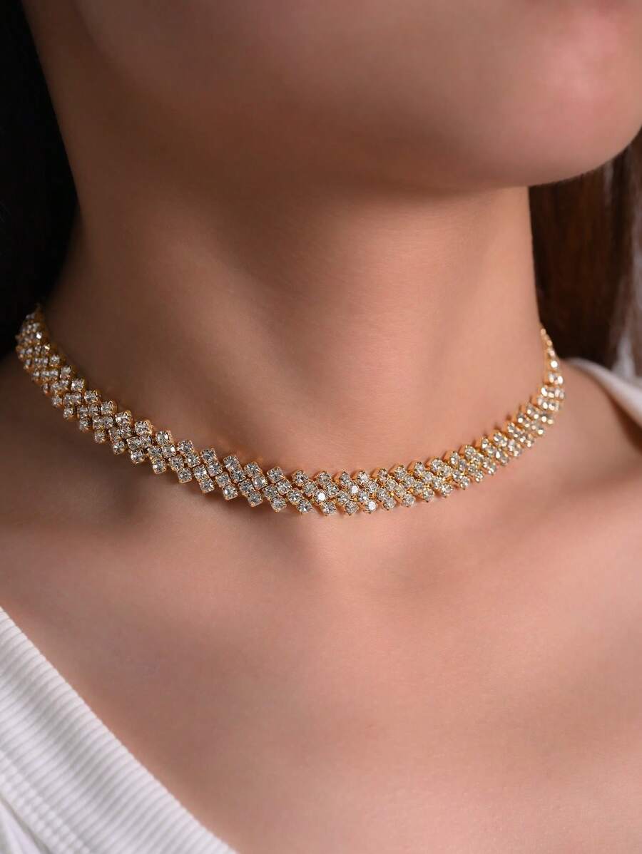 1pc Luxury Water Drop Rhinestone Claw Chain Soldered Rhinestone Necklace For Women, Perfect For Wedding, Engagement, Evening Party