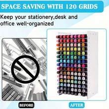 120 Capacity Art Marker Pen Holder Storage Rack, Organizer Box For Markers, Watercolor Pens, Colored Pencils, Desktop Organizer For Home, School, Office, Chinese New Year Decoration Gift - White-120 Holes - View 3