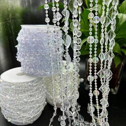 5米彩色透明亚克力水晶UFO珠链婚庆装饰门帘客厅卧室珠帘婚房装饰浪漫珠饰