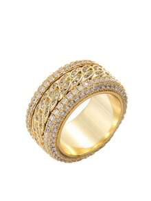 1pc Men's Rotating Finger Ring With Cubic Zirconia Inlay, Fashionable Glittering Design, Hip-Hop/Punk Minimalist Style, Suitable As Gift - Multicolor - View 15