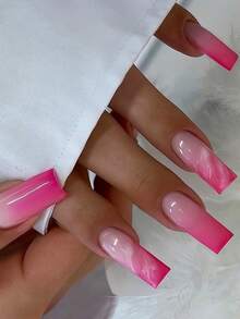 24片装长方形美甲贴纸，粉色渐变法式美甲贴纸，芭蕾舞鞋图案，乳白色渐变，高品质，适合女性和女孩夏季美甲，美甲配件，美甲用品，美甲贴纸 - 彩色 - 查看 2