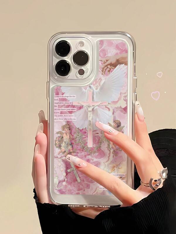 1pc Cross & Slogan Graphic White Thick Shockproof Full Coverage Phone Case Compatible With IPhone, IPhone 11, IPhone 14 Pro Max, IPhone 13 Pro, IPhone 15/15 Plus/15 Pro/15 Pro Max/12/12 Pro/12 Pro Max/14/14 Pro/13 Pro Max And Other Models