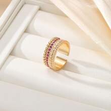 1pc Fashionable Crystal Embellished Open Ring