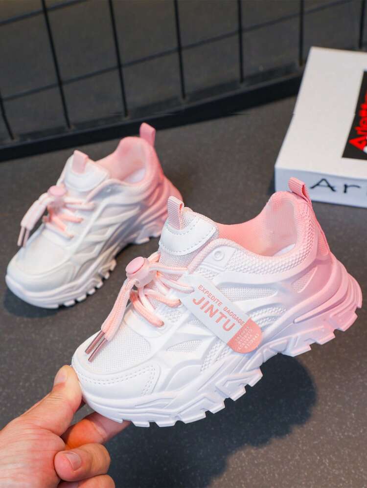 1 par de zapatos deportivos casuales de moda para niñas, de color degradado en PU, zapatos deportivos personalizados, adecuados para uso diario, escuela, deportes, todas las estaciones (estampado aleatorio, pintura en aerosol) - Rosa - Añade 4