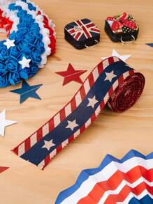 1 pieza Cinta con borde de estrellas y rayas patrióticas hecha a mano para decoración del Día de la Independencia, cinta decorativa para hacer moños, decoraciones con tema patriótico para decoración del hogar, envoltura de regalos, decoraciones navideñas