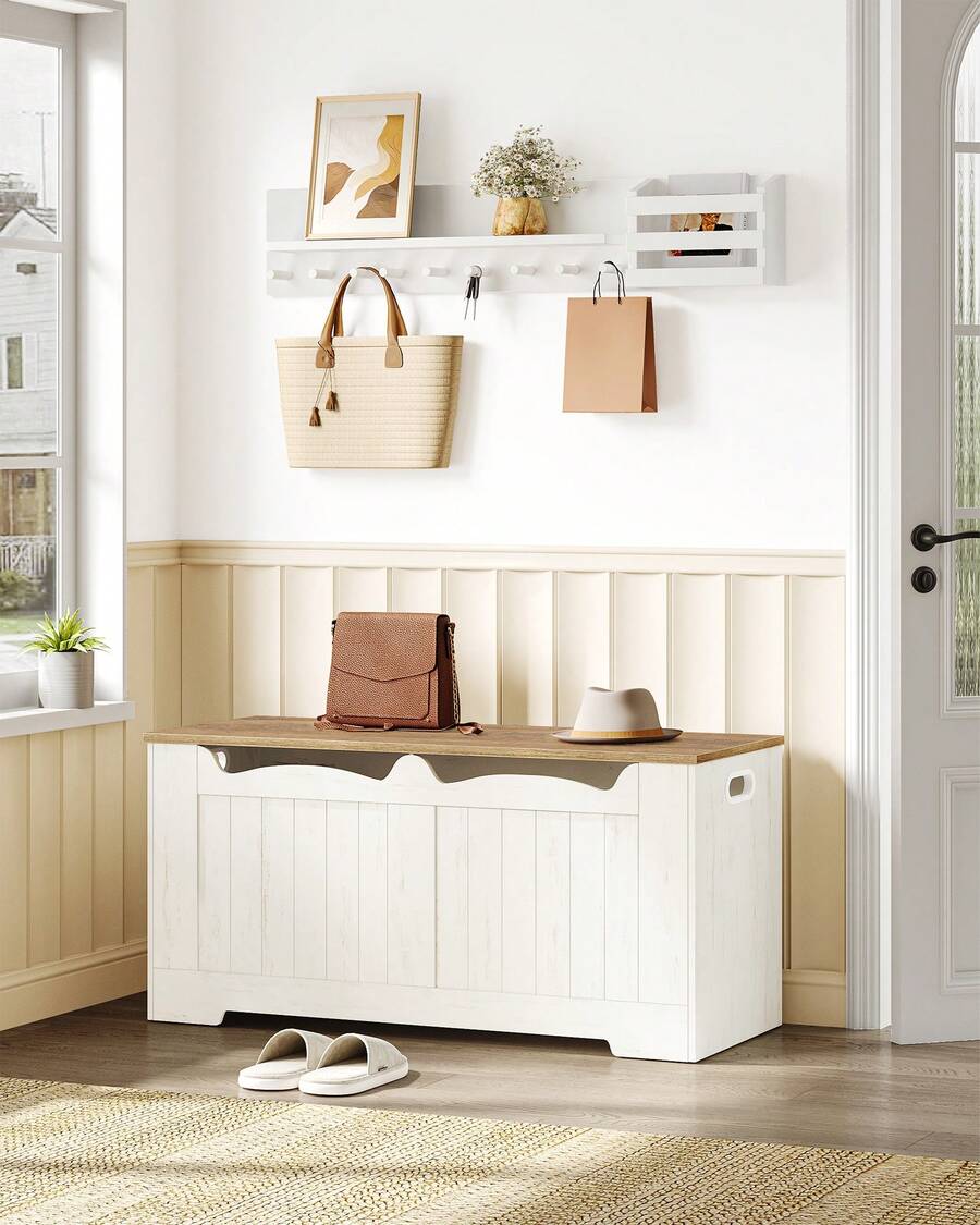 Banco para sapatos, banco com armazenamento, baú de assento, 2 dobradiças, armário de armazenamento, estilo celeiro, 40 x 100 x 48,7 cm, para corredor, quarto, sala de estar