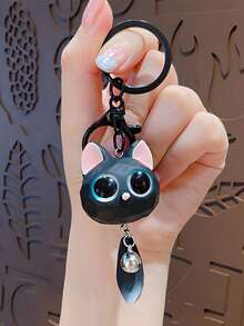 1pc Cute Big Eye Cat Shape Plush Keychain, Lovely Car Bag Pendant Key Chain, Creative Small Gift Car Accessories Bag Charm School Goth Y2k - Multicolor - View 14