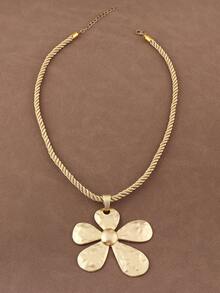 SUPBORA 1pc Matte Gold Large Hammered Flower Pendant Chunky Rope Necklace For Women's Daily Wear 18"+2" Extend Chain - Matte Gold - View 4