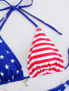 Women's Fashionable American USA Flag Printed Sexy Bikini Set For Summer Beach, 4th Of July