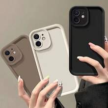 3-Piece Set Of Luxurious Solid-Color Anti-Drop Phone Cases With Camera Protection, Compatible With Apple 15, 14, 13, 12, 11 Pro Max Plus Series, Shock-Absorbing Air Cushion Function, Durable TPU Material Cover Accessory Set - 棕色白色黑色 - 查看 2