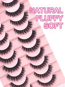 10对自然假睫毛蓬松柔软戏剧性3D眼睛短而浓密的假睫毛黑色细长睫毛3D睫毛纤长纤细睫毛 - 濃密款 - 查看 5