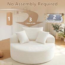 LUCKHAO Oversized Round Chair Lounge Chaise Indoor, Upholstered Corduroy Deep Seat Cloud Large Circle Sofa Chair, No Assembly Required, Fluffy Modern Sleeper Sofa Bed For Reading, Living Room, Bedroom - 白色 - 查看 3