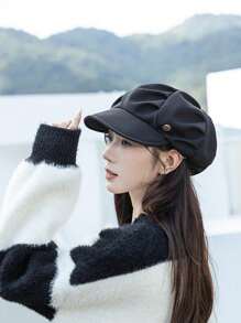 Women's Fashion Pleated Cloud Beret Hat, Retro Octagonal Peaked Newsboy Artist Cap