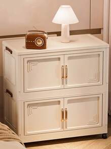 Foldable Multi-Tier Storage Box, Double Door Storage Cabinet For Clothes, Books, Snacks In Bedroom, Living Room, Cream Color