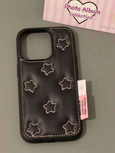 韩版 Ins 时尚 PU 皮革刺绣蝴蝶结 16 ProMax/15/14/13 Pro 手机壳，高端保护套适用于 Apple 新款防水防震防摔防刮